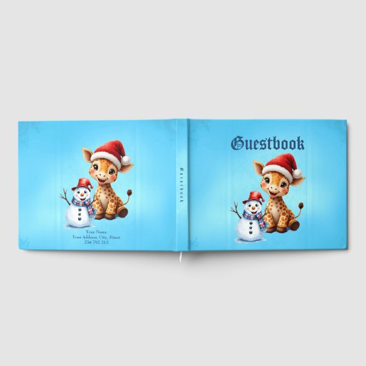 Schattigee Cartoon Giraffe met Santa Hat & Snowman Gastenboek (Volledig)