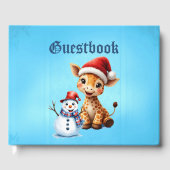 Schattigee Cartoon Giraffe met Santa Hat & Snowman Gastenboek (Voorkant)