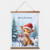 Schattigee Cartoon Giraffe met Santa Hat & Snowman Hangend Wandkleed (Voorkant)