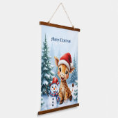 Schattigee Cartoon Giraffe met Santa Hat & Snowman Hangend Wandkleed (Gebogen)