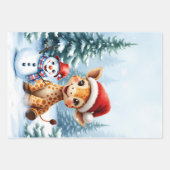Schattigee Cartoon Giraffe met Santa Hat & Snowman Inpakpapier Vel (Voorkant 2)