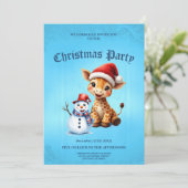 Schattigee Cartoon Giraffe met Santa Hat & Snowman Kaart (Staand voorkant)
