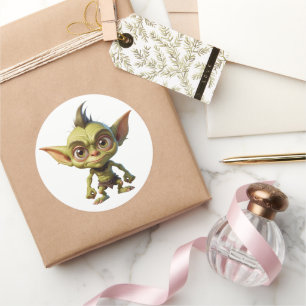 Schattigee Cartoon Goblin met puntige oren Ronde Sticker