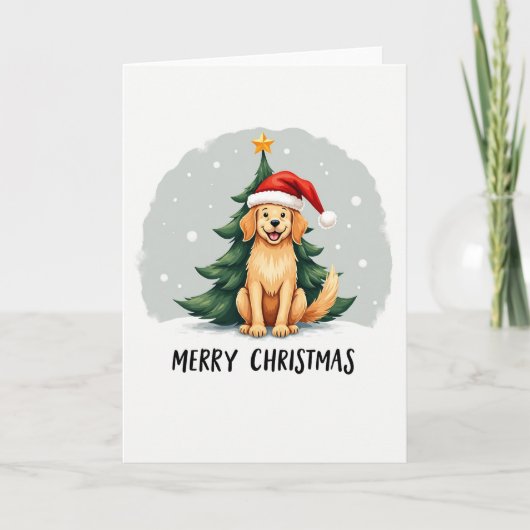 Schattigee Cartoon Golden Retriever in Santa Hat Kaart (Voorkant)