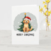 Schattigee Cartoon Golden Retriever in Santa Hat Kaart (Gele Bloem)