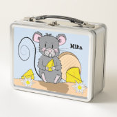 Schattigee Cartoon Grey Mouse Eating Cheese Kind L (Voorkant)