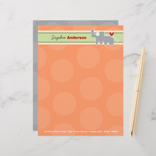 Schattigee Cartoon Grijs Rhinoceros Sinaasappel Po Briefhoofd Sjabloon (Voorkant / Achterkant in situ)