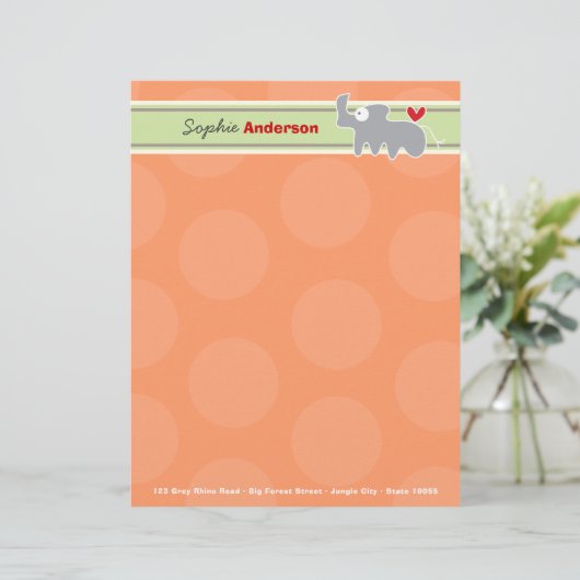 Schattigee Cartoon Grijs Rhinoceros Sinaasappel Po Briefhoofd Sjabloon (Staand voorkant)