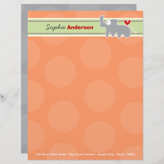 Schattigee Cartoon Grijs Rhinoceros Sinaasappel Po Briefhoofd Sjabloon (Voorkant / Achterkant)