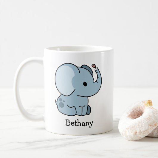 Schattigee Cartoon grillige olifant gepersonalisee Koffiemok (Met donut)