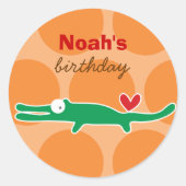 Schattigee Cartoon Groene Alligator Kind Verjaarda Ronde Sticker (Voorkant)