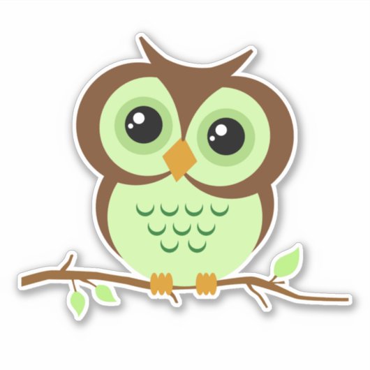 Schattigee Cartoon groene uil Sticker (Voorkant)