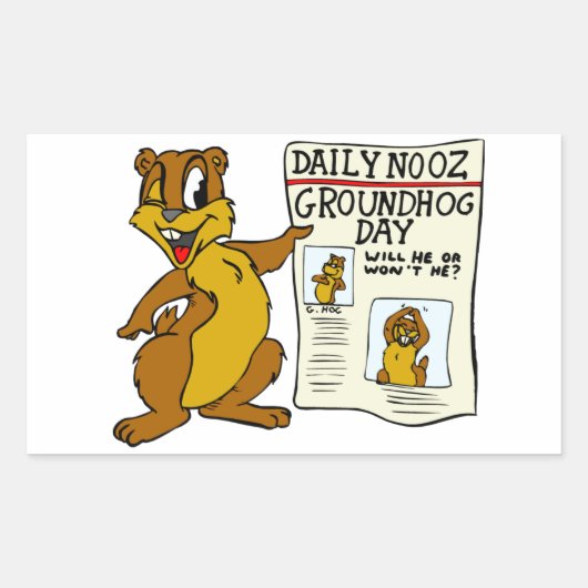 Schattigee Cartoon Groundhog w/ Groundhog Day Newp Rechthoekige Sticker (Voorkant)