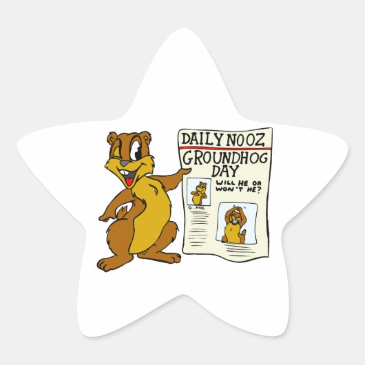 Schattigee Cartoon Groundhog w/ Groundhog Day Newp Ster Sticker (Voorkant)