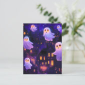 Schattigee Cartoon Halloween Midnight Flying Ghost Feestdagenkaart (Staand voorkant)