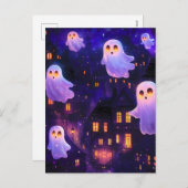Schattigee Cartoon Halloween Midnight Flying Ghost Feestdagenkaart (Voorkant / Achterkant)