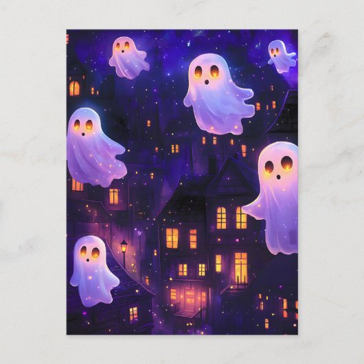 Schattigee Cartoon Halloween Midnight Flying Ghost Feestdagenkaart (Voorkant)