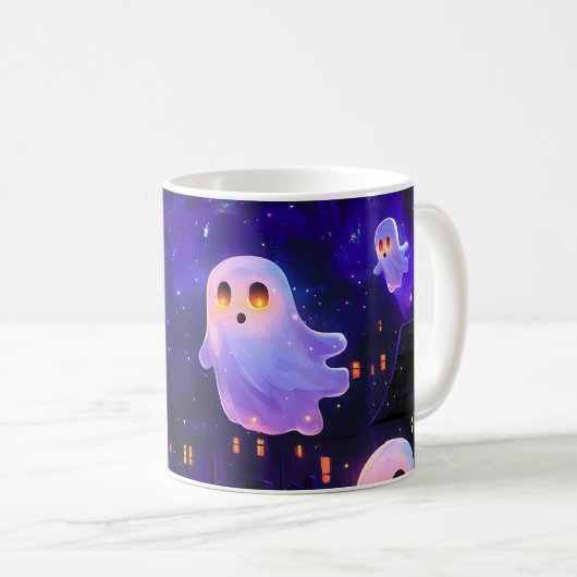 Schattigee Cartoon Halloween Midnight Flying Ghost Koffiemok (Voorkant rechts)
