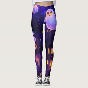 Schattigee Cartoon Halloween Midnight Flying Ghost Leggings