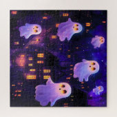 Schattigee Cartoon Halloween Midnight Flying Ghost Legpuzzel (Horizontaal)