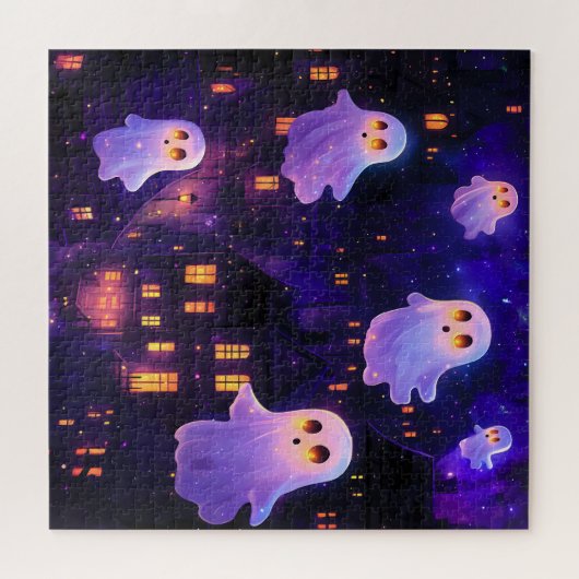 Schattigee Cartoon Halloween Midnight Flying Ghost Legpuzzel (Horizontaal)