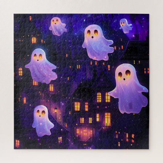 Schattigee Cartoon Halloween Midnight Flying Ghost Legpuzzel (Verticaal)