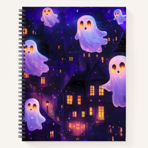 Schattigee Cartoon Halloween Midnight Flying Ghost Notitieboek
