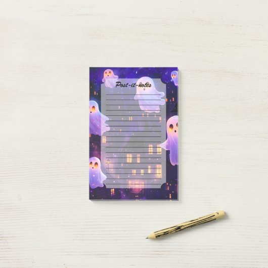 Schattigee Cartoon Halloween Midnight Flying Ghost Post-it® Notes (Op bureau)