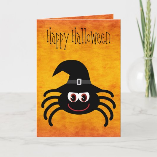 Schattigee Cartoon Halloween Spider Sinaasappel Kaart (Voorkant)