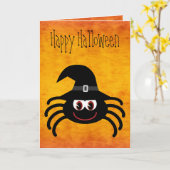 Schattigee Cartoon Halloween Spider Sinaasappel Kaart (Gele Bloem)