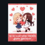 Schattigee Cartoon Happy Birthday Friend Hearts Briefkaart<br><div class="desc">Wens een vriend een fijne verjaardag met dit leuke cartoon briefkaart! Creëer uw eigen aangepaste bericht op de kaart indien gewenst.</div>