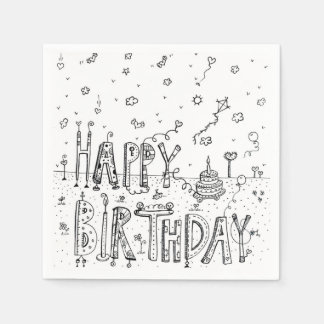 SCHATTIGEE CARTOON HAPPY BIRTHDAY ZWARTE INKT KLEU SERVET