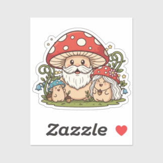 Schattigee Cartoon Happy Mushroom Familie Gedrukt  Sticker