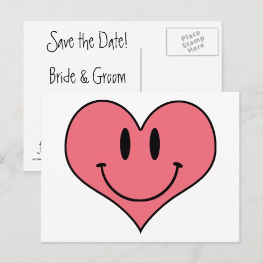 Schattigee Cartoon Hart Smilie Save the Date! Aankondigingskaart (Voorkant / Achterkant)