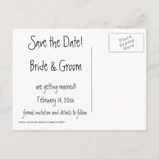 Schattigee Cartoon Hart Smilie Save the Date! Aankondigingskaart (Achterkant)