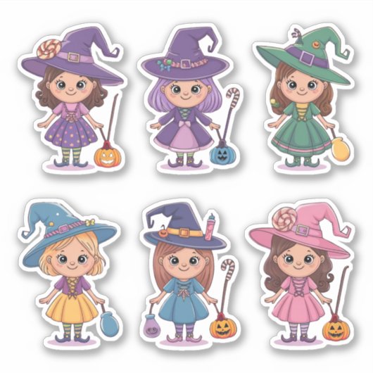 Schattigee Cartoon heksen met Snoep Sticker blad (Voorkant)