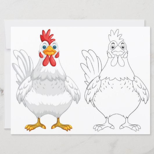 Schattigee cartoon hen kleurplaat (Voorkant)