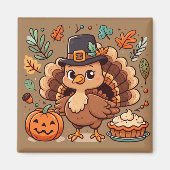 Schattigee Cartoon Herfst/Thanksgiving kalkoen en Magneet (Voorkant)