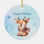 Schattigee Cartoon herten in de sneeuw Keramisch Ornament (Voorkant)