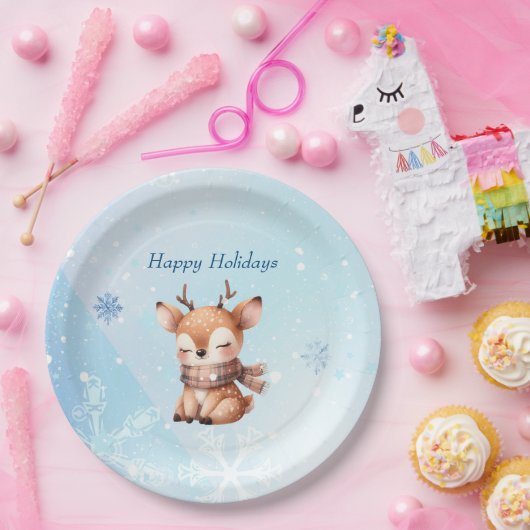 Schattigee Cartoon herten in de sneeuw Papieren Bordje (Feest)