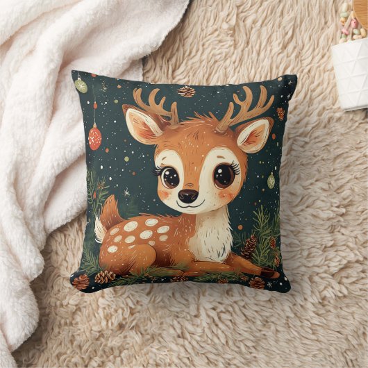 Schattigee Cartoon herten in feestelijke krans Kussen (Deken)