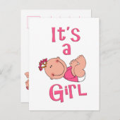 Schattigee Cartoon Het is een meisje tekst in felr Uitnodiging Briefkaart (Voorkant / Achterkant)