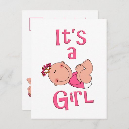 Schattigee Cartoon Het is een meisje tekst in felr Uitnodiging Briefkaart (Voorkant / Achterkant)