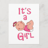 Schattigee Cartoon Het is een meisje tekst in felr Uitnodiging Briefkaart (Voorkant)
