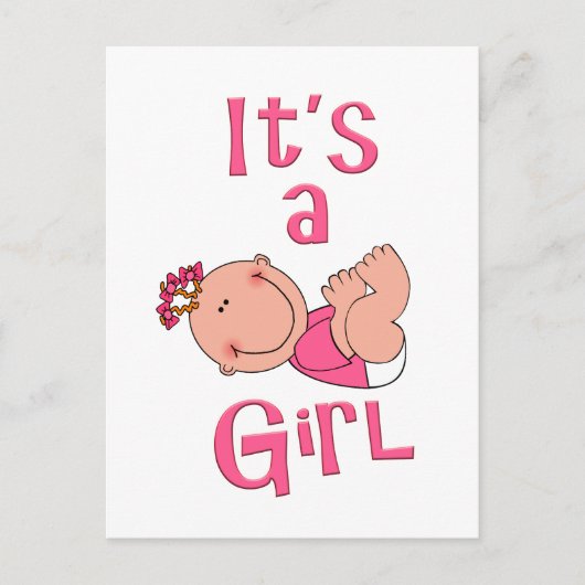 Schattigee Cartoon Het is een meisje tekst in felr Uitnodiging Briefkaart (Voorkant)