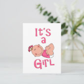 Schattigee Cartoon Het is een meisje tekst in felr Uitnodiging Briefkaart (Staand voorkant)