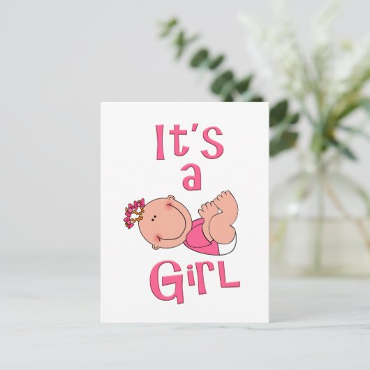 Schattigee Cartoon Het is een meisje tekst in felr Uitnodiging Briefkaart (Staand voorkant)