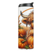 Schattigee Cartoon Highland Koe met pompoenen Thermosbeker (Gedraaid links)