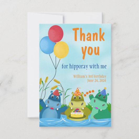 Schattigee Cartoon Hippo Verjaardag Dank u kaart (Voorkant)