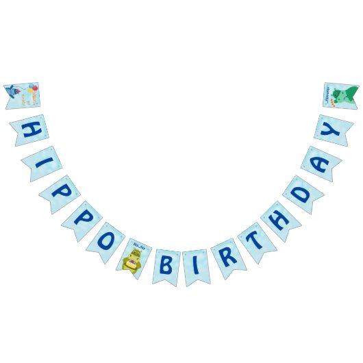 Schattigee Cartoon Hippo Vieren Verjaardag Vlaggetjes (Alle)